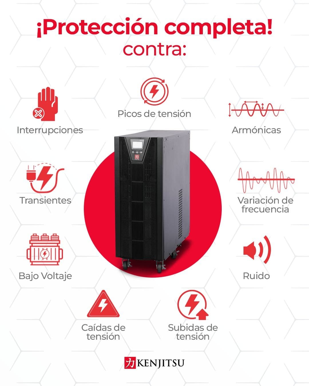 Protección completa contra interrupciones, armónicos, transientes y variaciones eléctricas